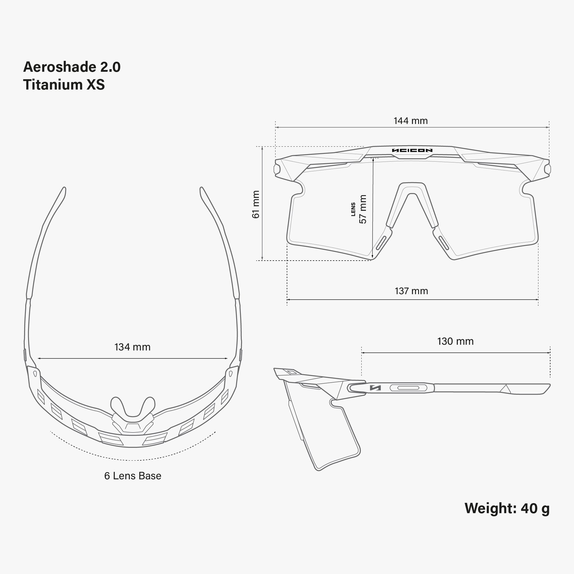 Aeroshade 2.0 Titanium XS Matte Black Multimirror Silver dimensions